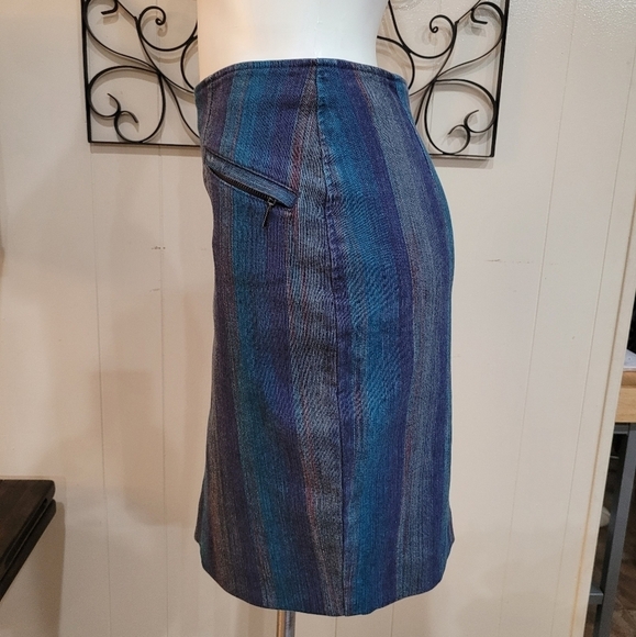 Etcetera Denim Blue Strip Retro Skirt Knee Length - Picture 13 of 15